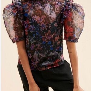 Maeve Puff-Sleeved Organza Top